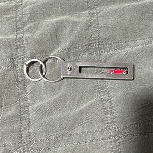 Silver Mini Cooper Keychain with Red Car Detail